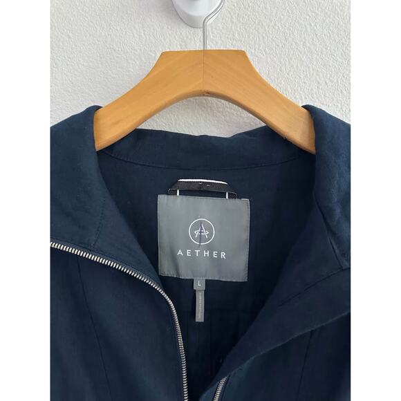 Aether Women’s Italian Cotton-Linen Blend Mara Anorak Navy Sz L - Picture 4 of 8